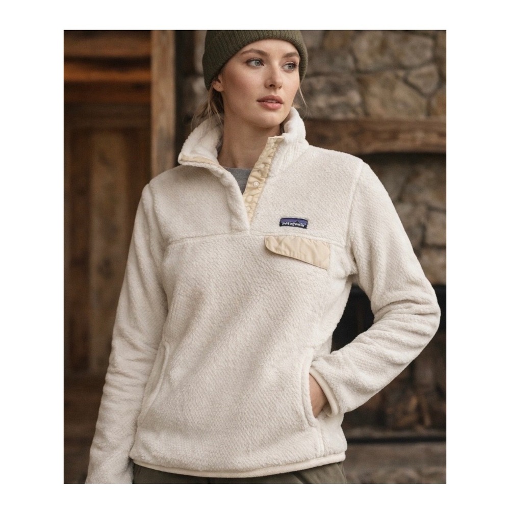 Patagonia Re-Tool Snap-T fleece‎ Pullover sweater Size L Raw Linen White X-Dye